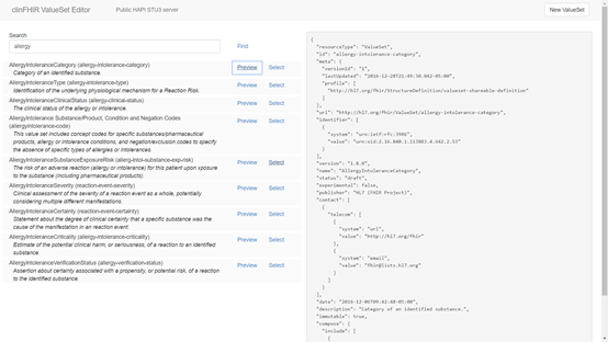 ClinFHIR Valueset Editor Screenshot