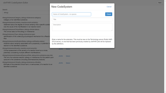 ClinFHIR CodeSystem Editor Screenshot